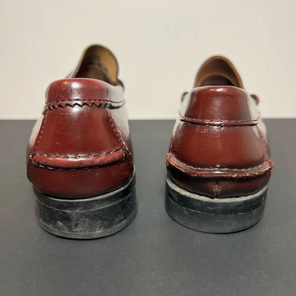 Mens HANDSEWN Cognac Brown Leather Slip On Moccasin Loafers / Size 9.5 Medium